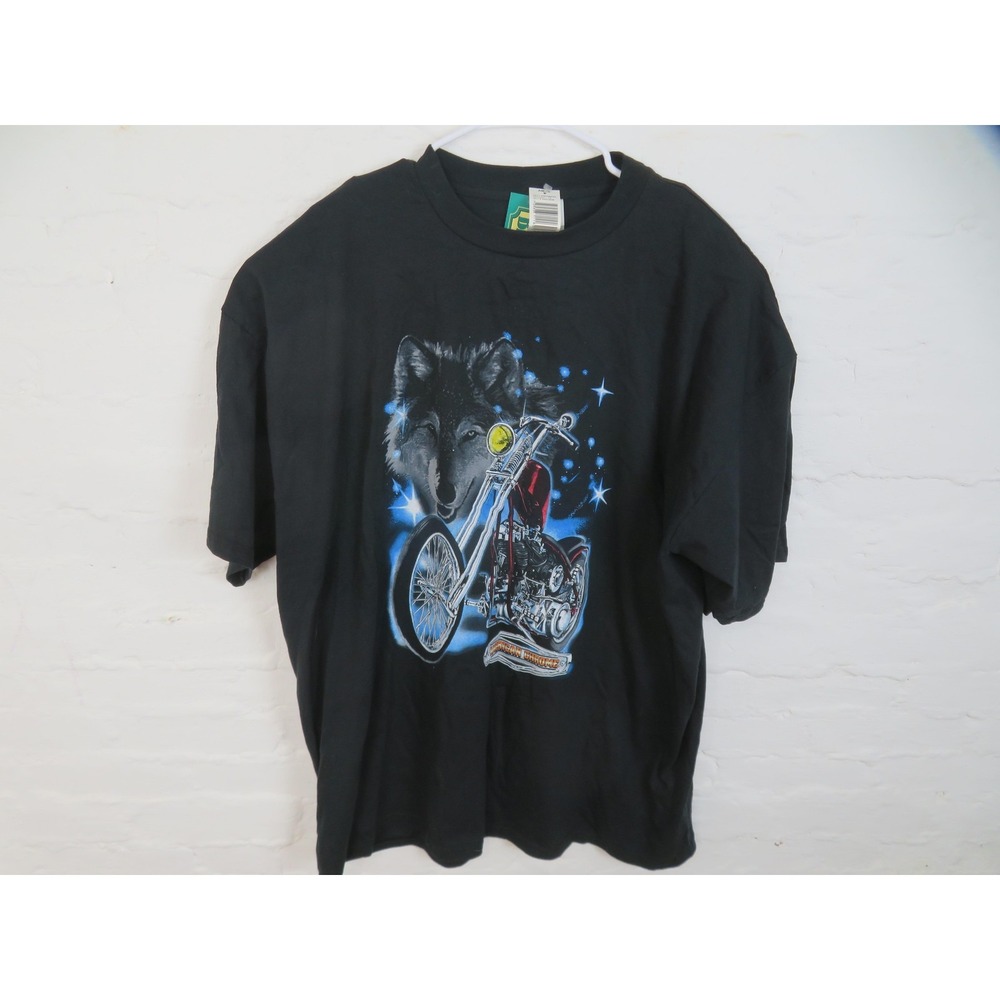 Vintage American Chrome Wolf Motorcycle Shirt Mens 3XL TNT Tag Black Graphic Tee